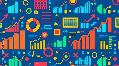 Wallpaper Mural Data Visualization: Colorful charts and graphs illustrate statistical trends, financial growth, and market analysis, creating a vibrant tapestry of information Torontodigital.ca