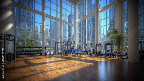 Modern city gym with panoramic views