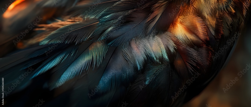 Fototapeta premium Mesmerizing Abstract Feather Plumage in Vibrant Colorful Texture and Pattern Closeup of soft fluffy and delicate feathers in a dynamic blurred and ethereal composition with a dark dramatic