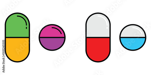 Pill icon set. Tablet medicine icon vector illustration isolated on white background.