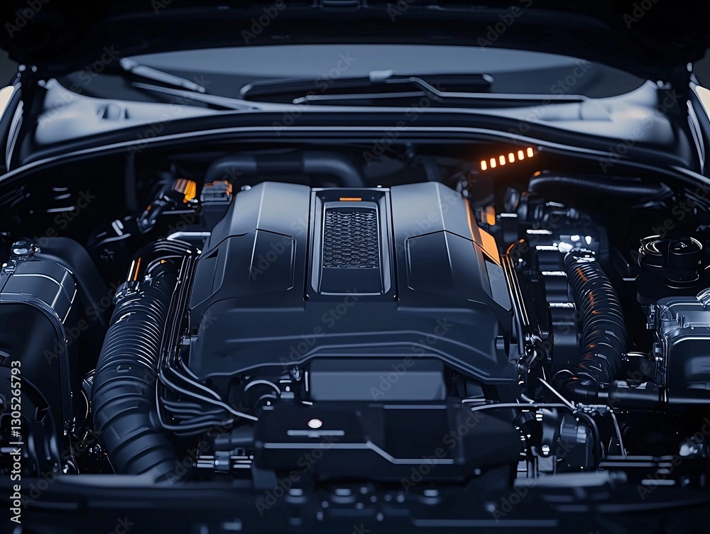 Obraz premium Sleek Modern Engine Design Under the Hood of a Luxury Vehicle