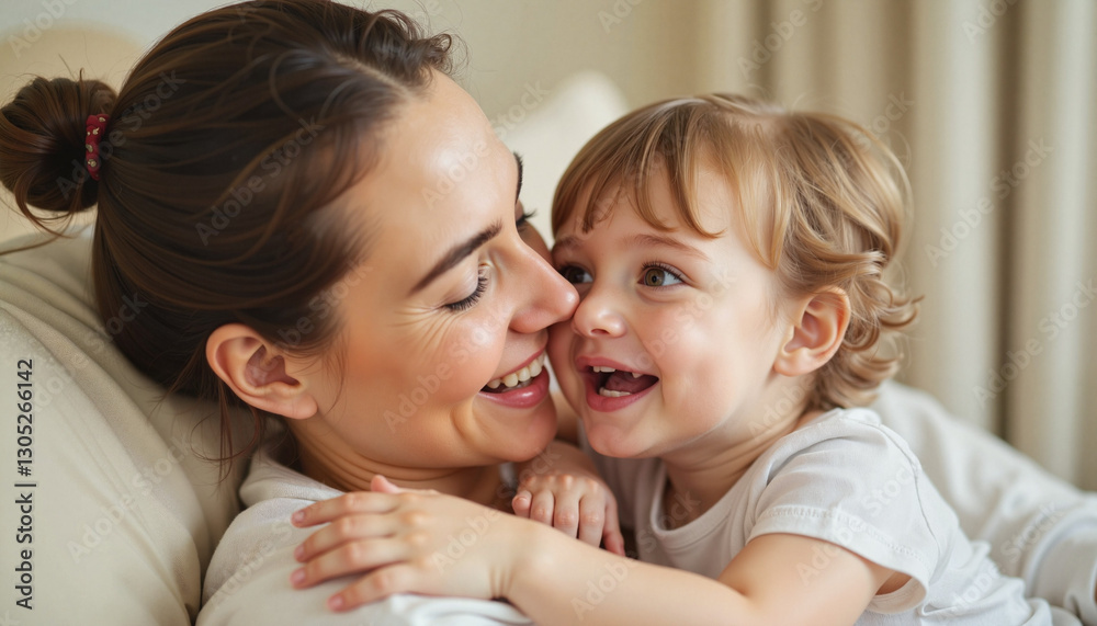 Loving Mother and Child Sharing Joyful Moment at Home  