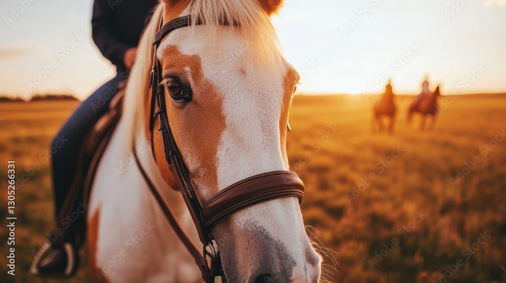 Obraz premium Golden Hour Equestrian Wellness-Inspired Horse Capturing Serene Countryside Mindfulness and Authentic Outdoor Connection