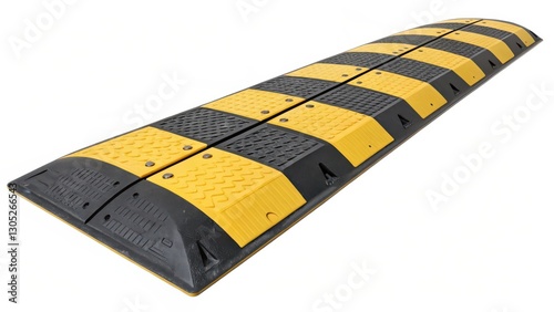 Speed Bump, Traffic Calmer, Rubber, Yellow, Black, Isolated, White Background