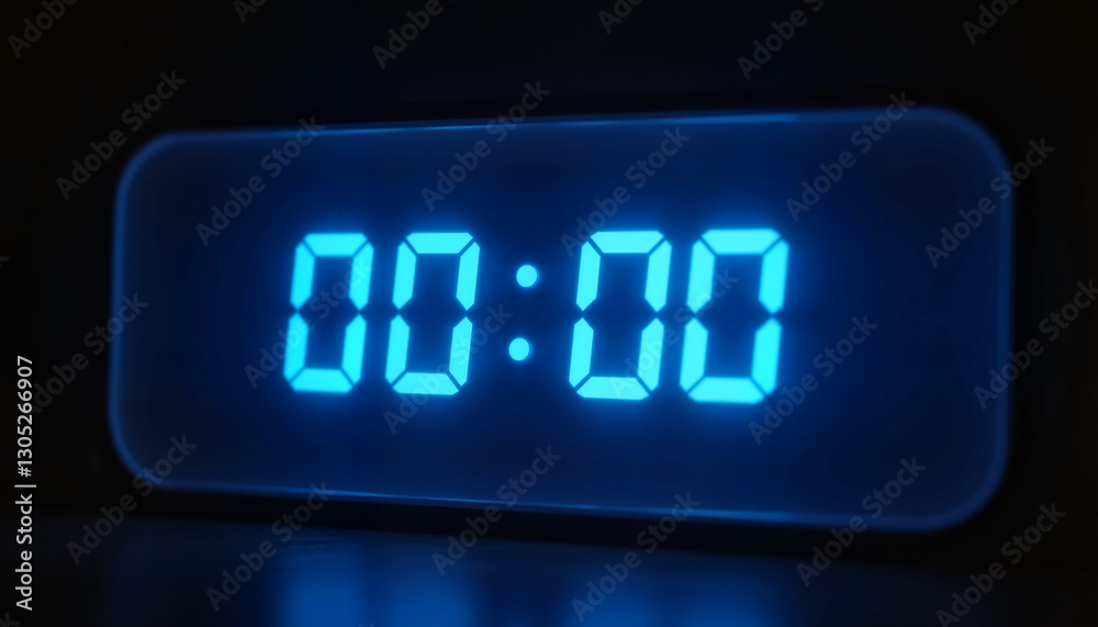 Glowing digital clock displaying midnight in dark atmosphere, time concept Glowing digital clock displaying midnight in dark atmosphere, time concept