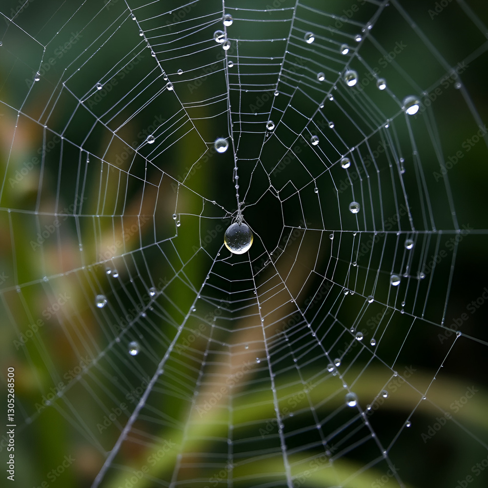Naklejka premium Dew drop on spider web in Western Washington.