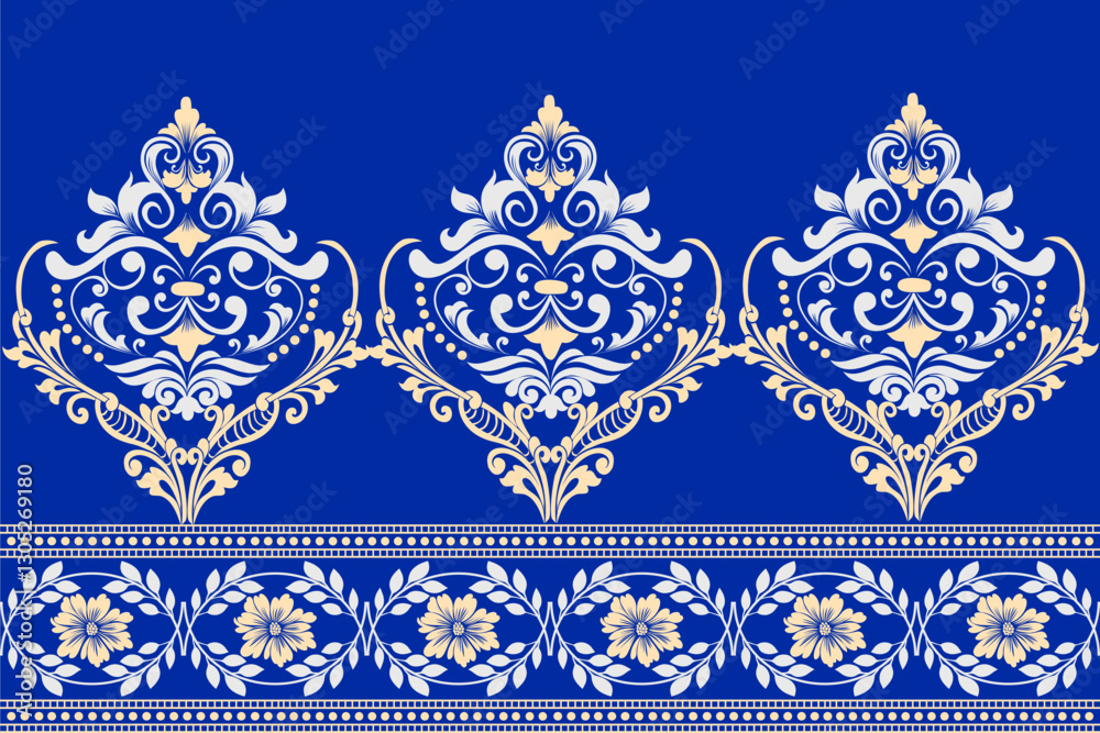 Elegant Blue Ornamental Pattern Luxurious royal blue decorative design with intricate floral motifs. Perfect for fabric, wallpaper, and textile prints.