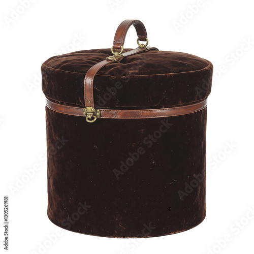 An elegant Victorian hatbox with plush velvet leather strap and brass clasp perfect for storing delicate headwear