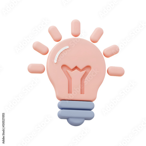 3D lightbulb icon, soft pastel colors, smooth shading, high detail, isometric perspective, isolated on transparent background