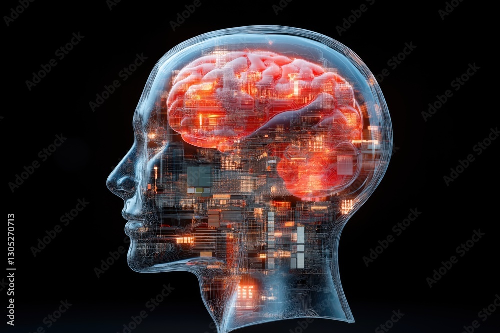 Obraz premium Artificial intelligence concept showing a digital brain with advanced circuitry visualization