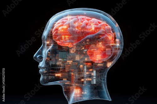 Artificial intelligence concept showing a digital brain with advanced circuitry visualization