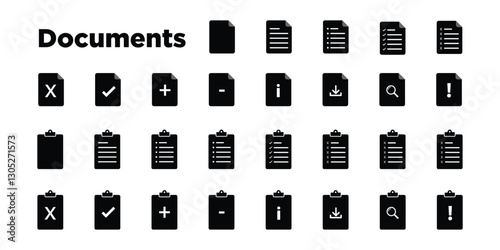 Documents UI Icons Pack Black Filled Style
