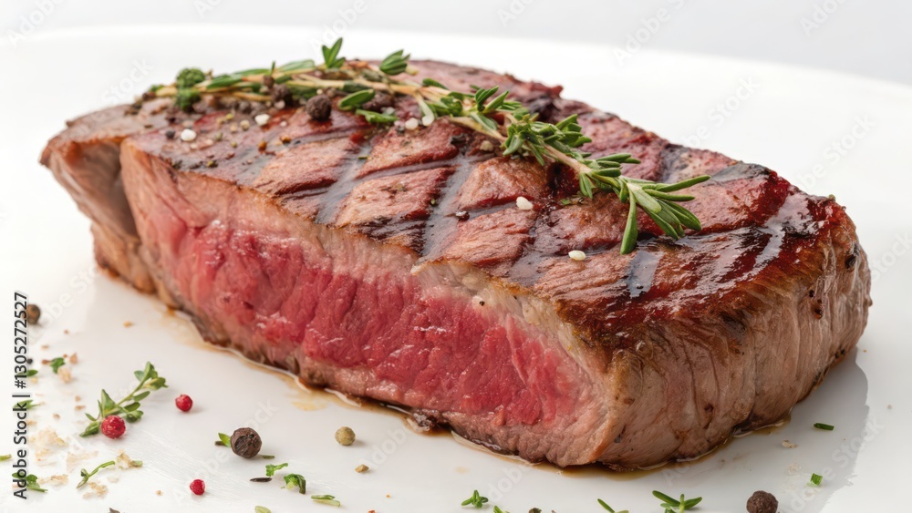Fototapeta premium Grilled Steak on White Plate