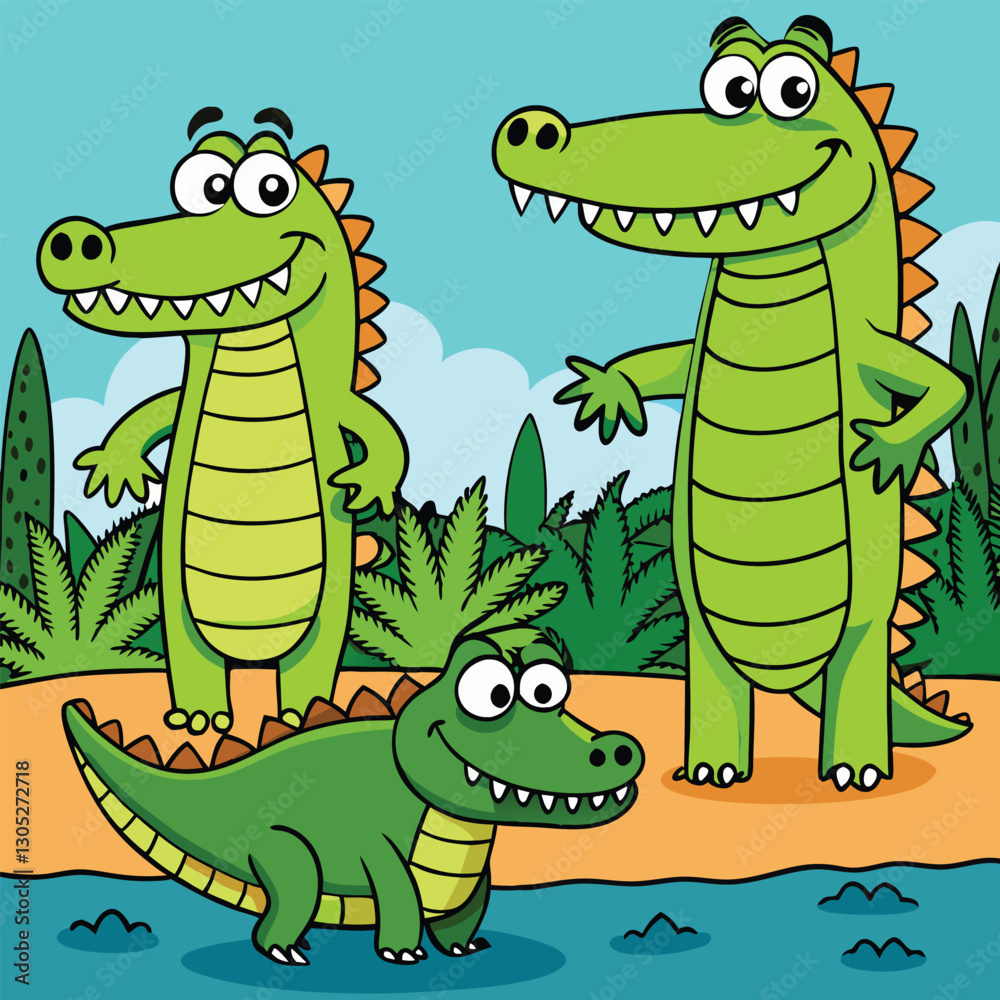 Fototapeta premium cartoon crocodile with babay