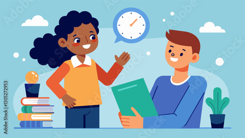 With a sympathetic nod the guidance counselor acknowledged the students difficulties and offered practical tips on time management and stress management techniques.. Vector illustration