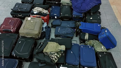 Pile of Unattended Traveler's Suitcases