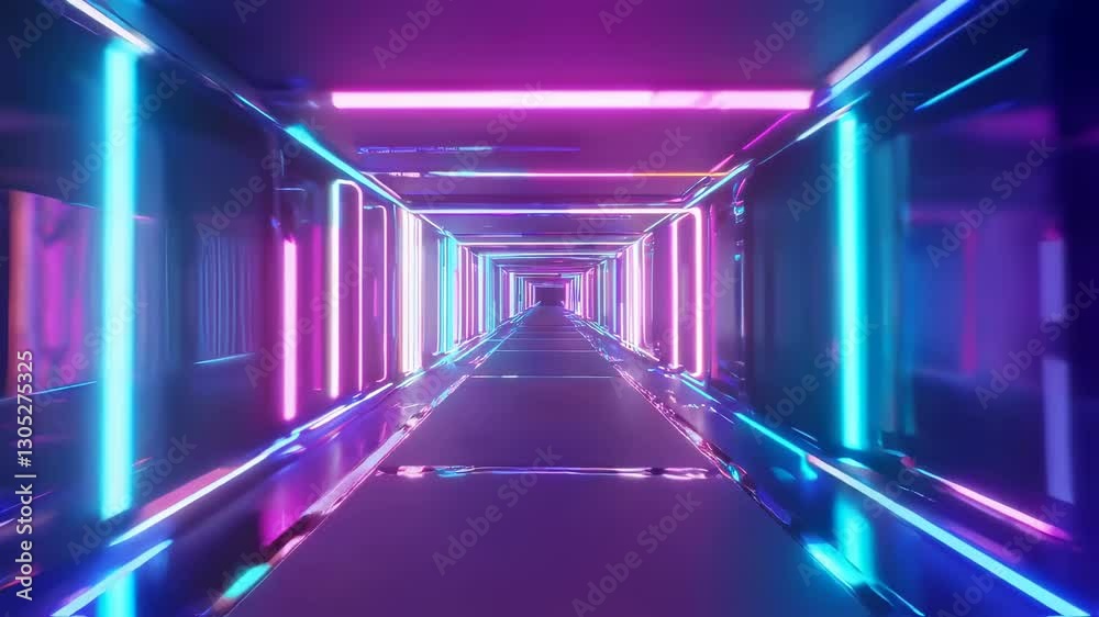 Neon Corridor with Overlapping Glowing Panels Neon Corridor with Overlapping Glowing Panels