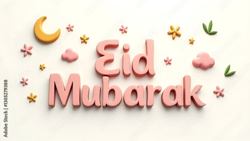 Obraz premium 3D clay Eid Mubarak typography. AI generated.