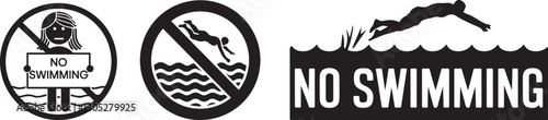 Vector Illustration of a No Swimming Sign with Different Representations