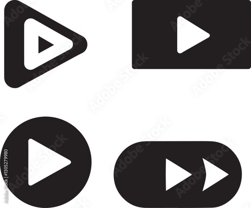 Four black play and control icons on a white background