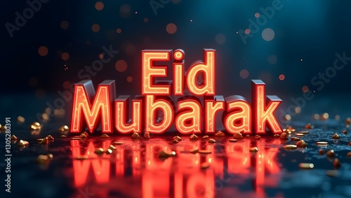 Eid Mubarak neon typography. AI generated.