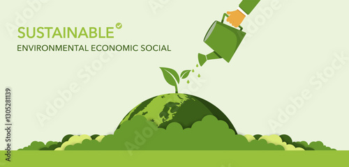 Sustainable development concept. ESG for business and organization. eco friendly technology. World environment, green ecology, Green template and Vector illustration.