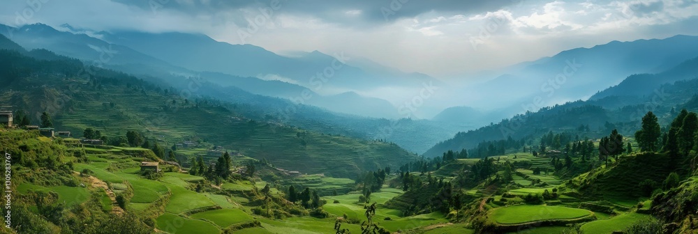 Fototapeta premium Indus Valley Panorama in Ladakh, Himalayas: Stunning Kashmir Vale Landscape