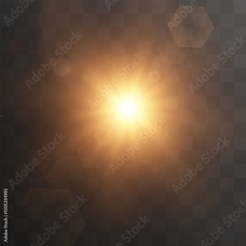 A radiant light burst with a warm glow against a dark, transparent background. Ideal for enhancing graphics, creating depth in designs, or adding a dramatic effect to digital art.
