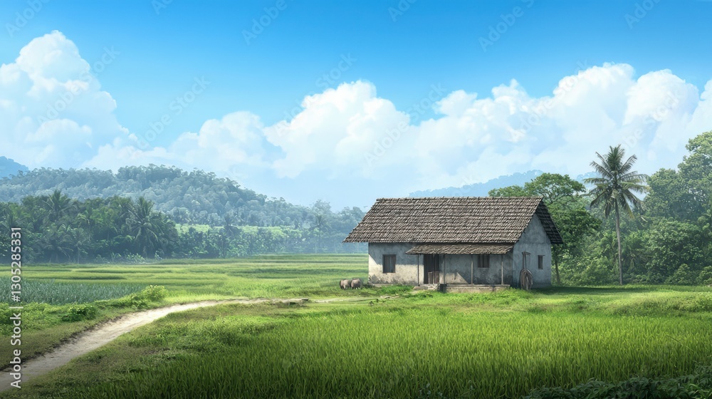 Charming small house in a serene field, picturesque rural landscape discover Charming small house in a serene field, picturesque rural landscape discover