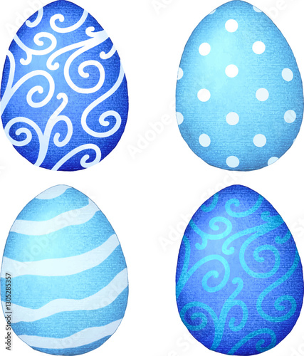 illustration of decorated blue easter egg set