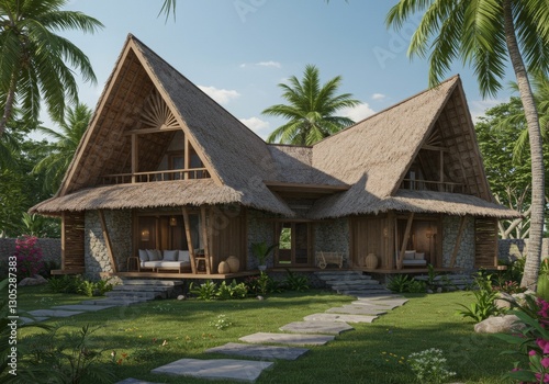 A tropical eco-villa made with coconut wood and natural ventilation.

