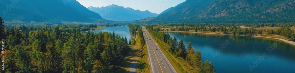 Obraz premium Kootenay: Aerial Panoramic View of Scenic Highway in East Kootenay, British Columbia, Canada