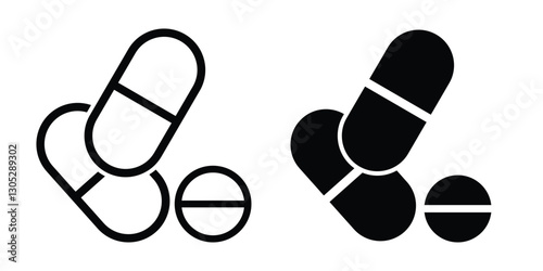 Pills, medicines, vitamins, drugs, capsules icon