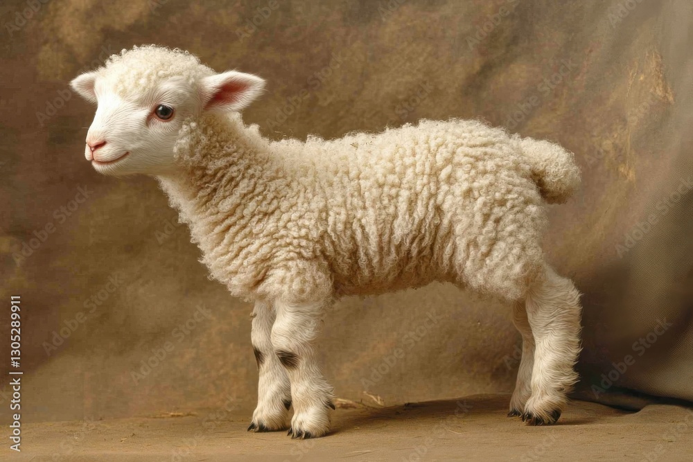 Fototapeta premium Lamb Profile. Adorable Baby Sheep Innocently Gazing in the Green Farm Field
