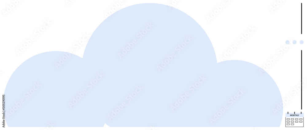 Cloud-shaped graphic dominates with small calendar icon and vertical data points. Ideal for cloud storage, data synchronization, scheduling, technology, network connection, remote access, innovation Cloud-shaped graphic dominates with small calendar icon and vertical data points. Ideal for cloud storage, data synchronization, scheduling, technology, network connection, remote access, innovation