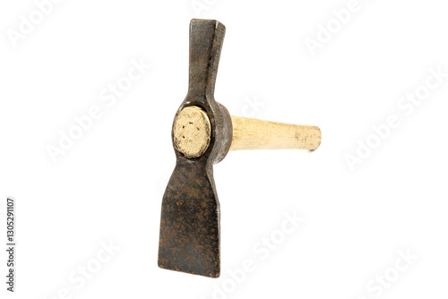  Close-up construction pick isolated on white background.