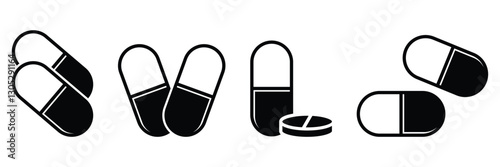 Pill medicine vector icon medical tablet icon. Healthcare pill icon with capsule illustration in vector format.