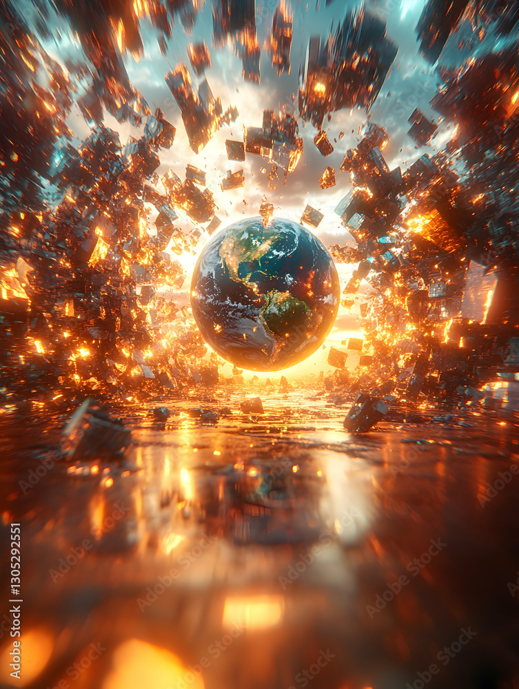 Earth Exploding in Fiery Debris Earth Exploding in Fiery Debris