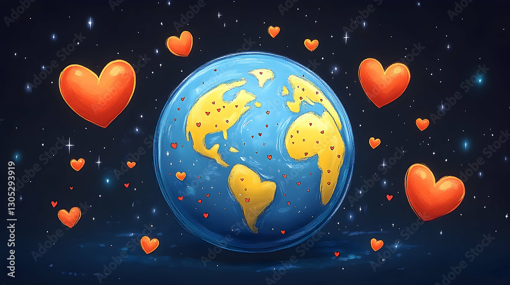 Fototapeta premium Earth globe surrounded by hearts in space
