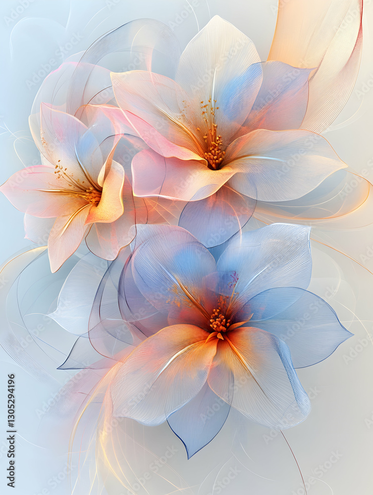 Fototapeta premium Delicate Pastel Flowers in Abstract Design