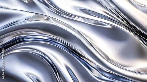 A sleek platinum and shimmering silver iridescent foil, smooth metallic reflections forming seamless high-gloss waves photo