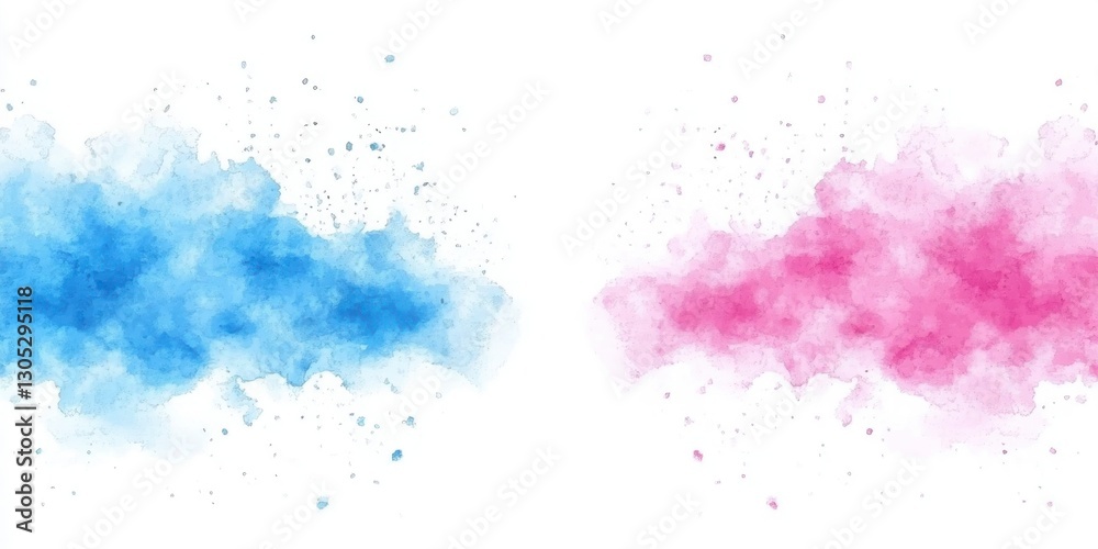 Obraz premium Abstract watercolor splashes in blue and pink on white background