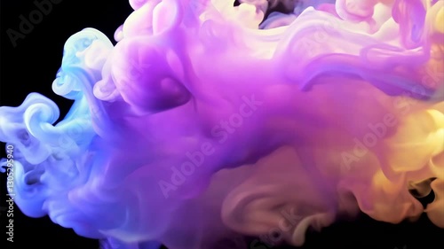 A mesmerizing 3D-rendered cloud of colorful smoke swirling and shifting in dynamic motion, seamlessly fading out with an alpha matte transition at the end of the clip.