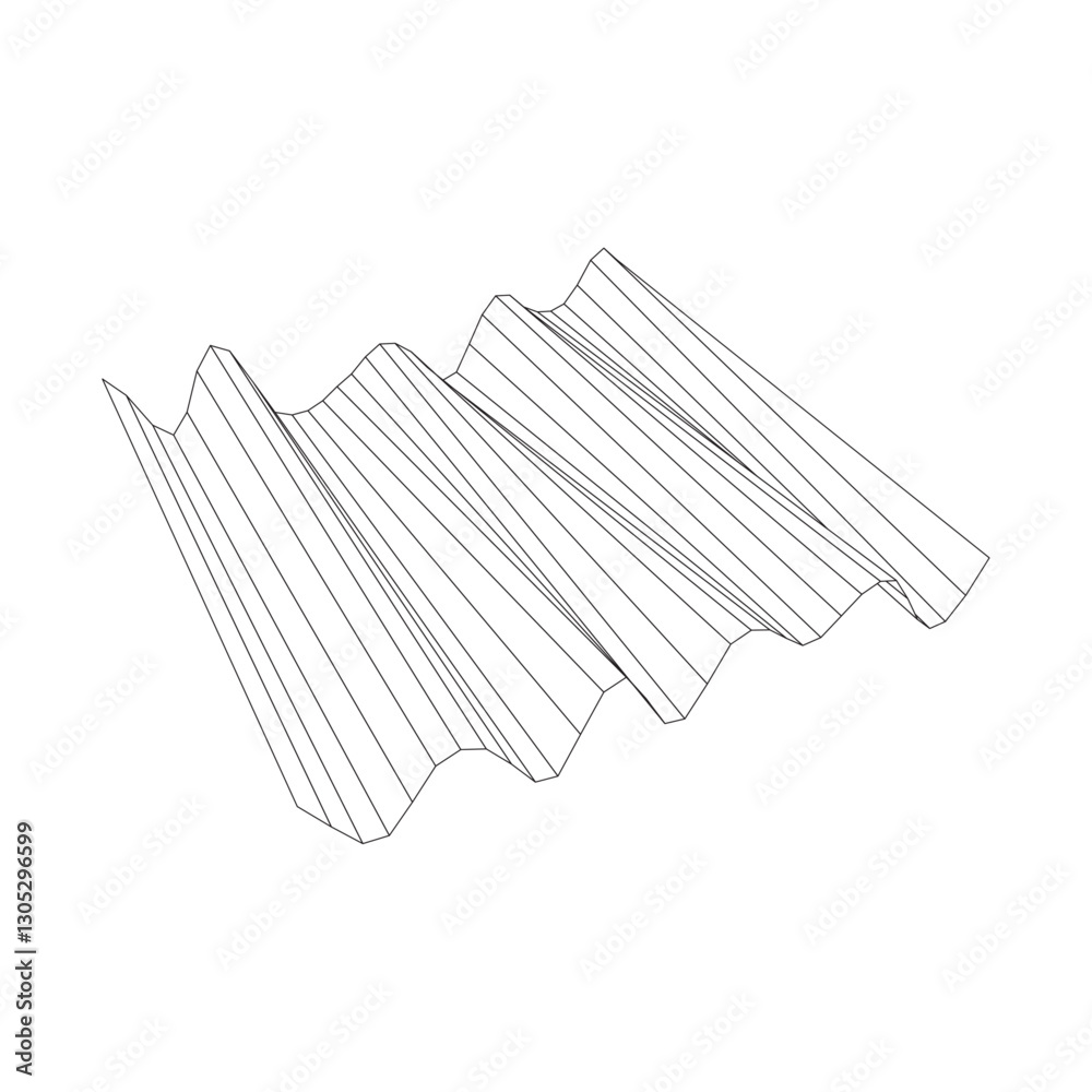 Wireframe 3D representation of an undulating surface with folds showcasing a repetitive wave-like pattern. Suitable for architectural modeling design visualization, and digital art concepts Wireframe 3D representation of an undulating surface with folds showcasing a repetitive wave-like pattern. Suitable for architectural modeling design visualization, and digital art concepts