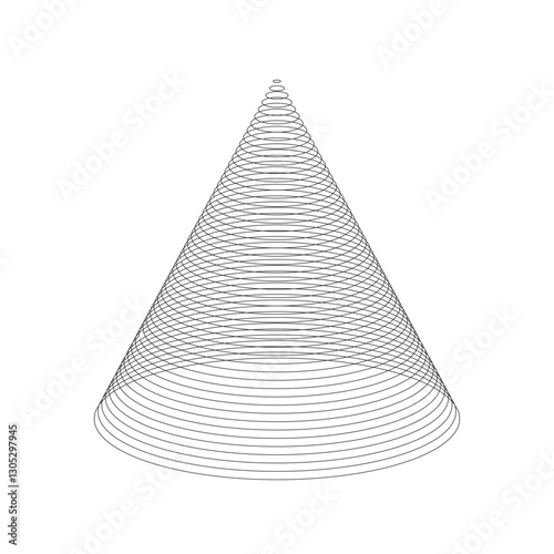 Conical wireframe structure composed of concentric rings, showcasing geometric symmetry and abstract design. Ideal for digital art, 3D modeling, and futuristic or technical visualizations