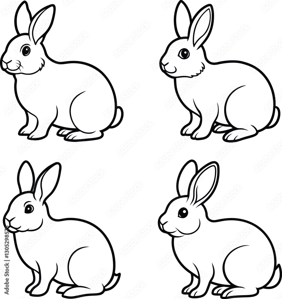 Fototapeta premium Rabbit Outline Illustration Set Cute Bunny Line Art Collection