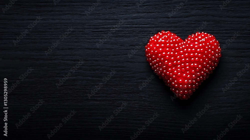 Beaded heart on dark wood. Romance concept with moody background for cards Beaded heart on dark wood. Romance concept with moody background for cards