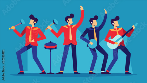 The synchronized movements of the band members added to the overall aesthetic of the performance creating a visual treat for the audience.. Vector illustration
