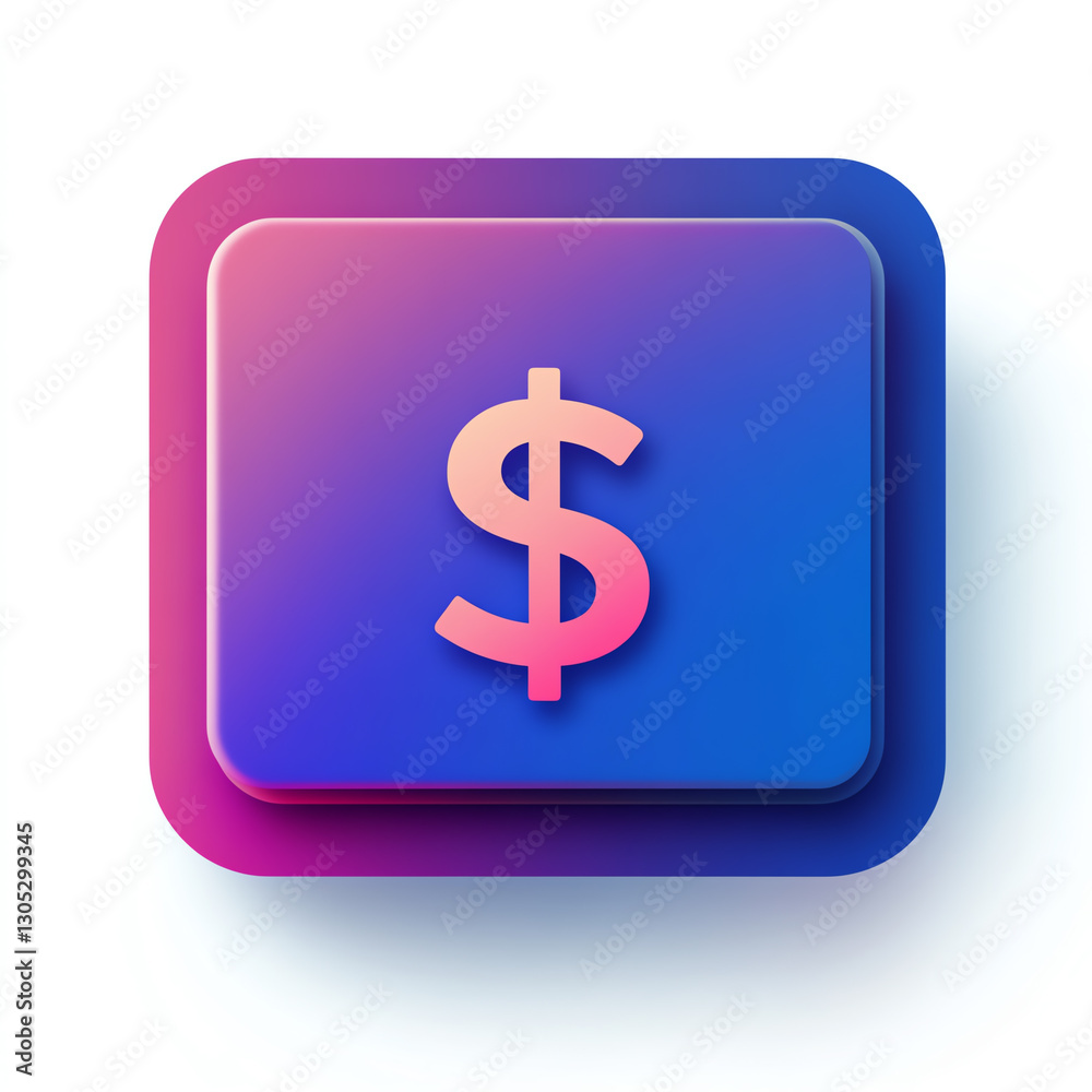 A stylish square button featuring a dollar sign, perfect for representing finance, money management, or digital transactions A stylish square button featuring a dollar sign, perfect for representing finance, money management, or digital transactions