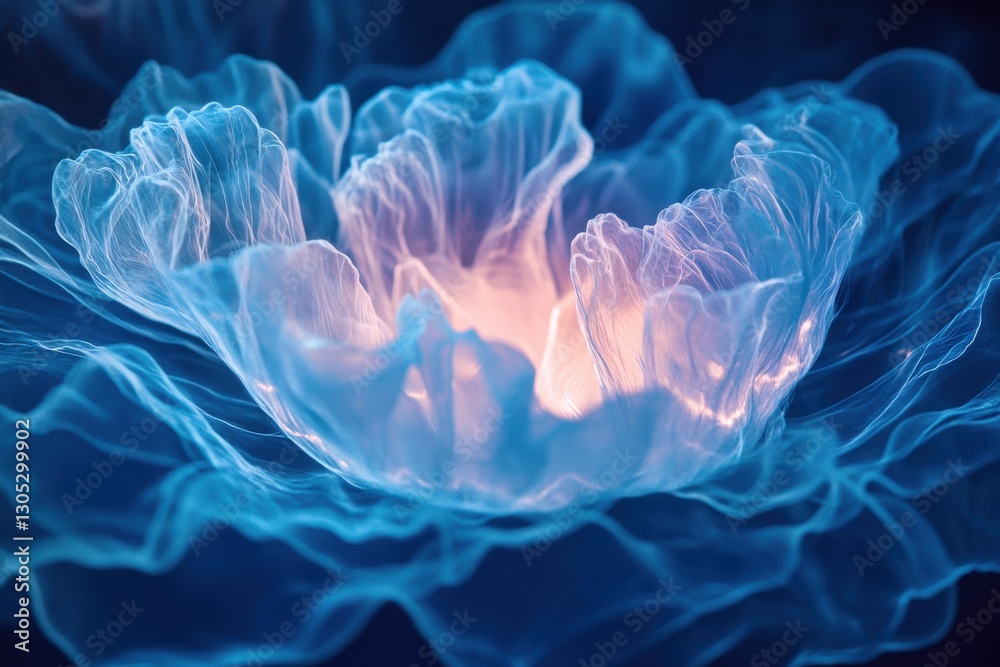 Fototapeta premium Light illuminates a delicate jellyfish in vibrant blue hues at a deep sea environment